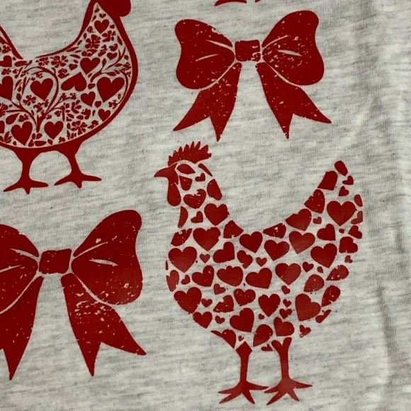 Coquette Chicken Hen Love Red Bow Heart Graphic Tee T-shirt Cottagecore Granny - Picture 7 of 10